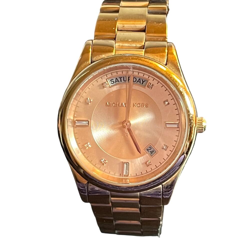 Michael Kors Watch Colette MK6071 Womens Rose Gold Plated Day Date Untested 6.5"